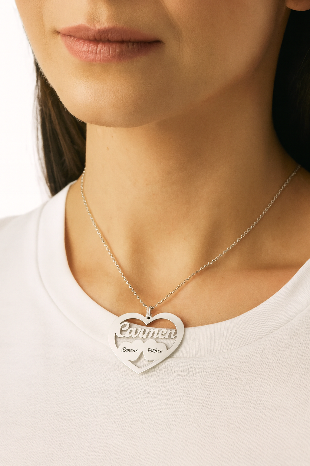 Pendentif cœur en argent 925 personnalisable avec prénoms