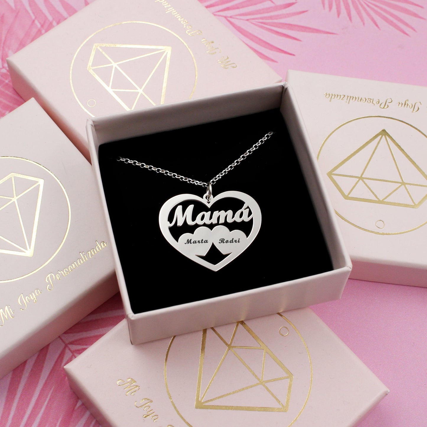 Pendentif cœur en argent 925 personnalisable avec prénoms