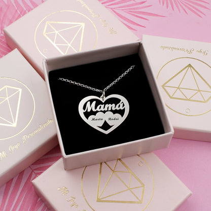 Pendentif cœur en argent 925 personnalisable avec prénoms