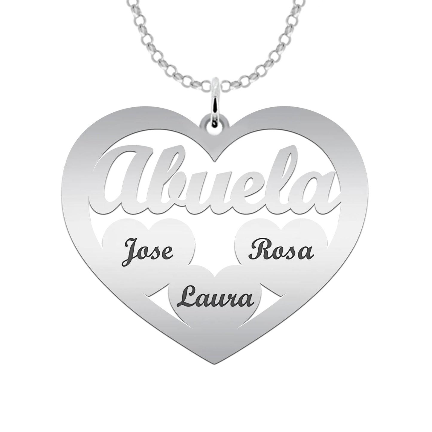 Pendentif cœur en argent 925 personnalisable avec prénoms