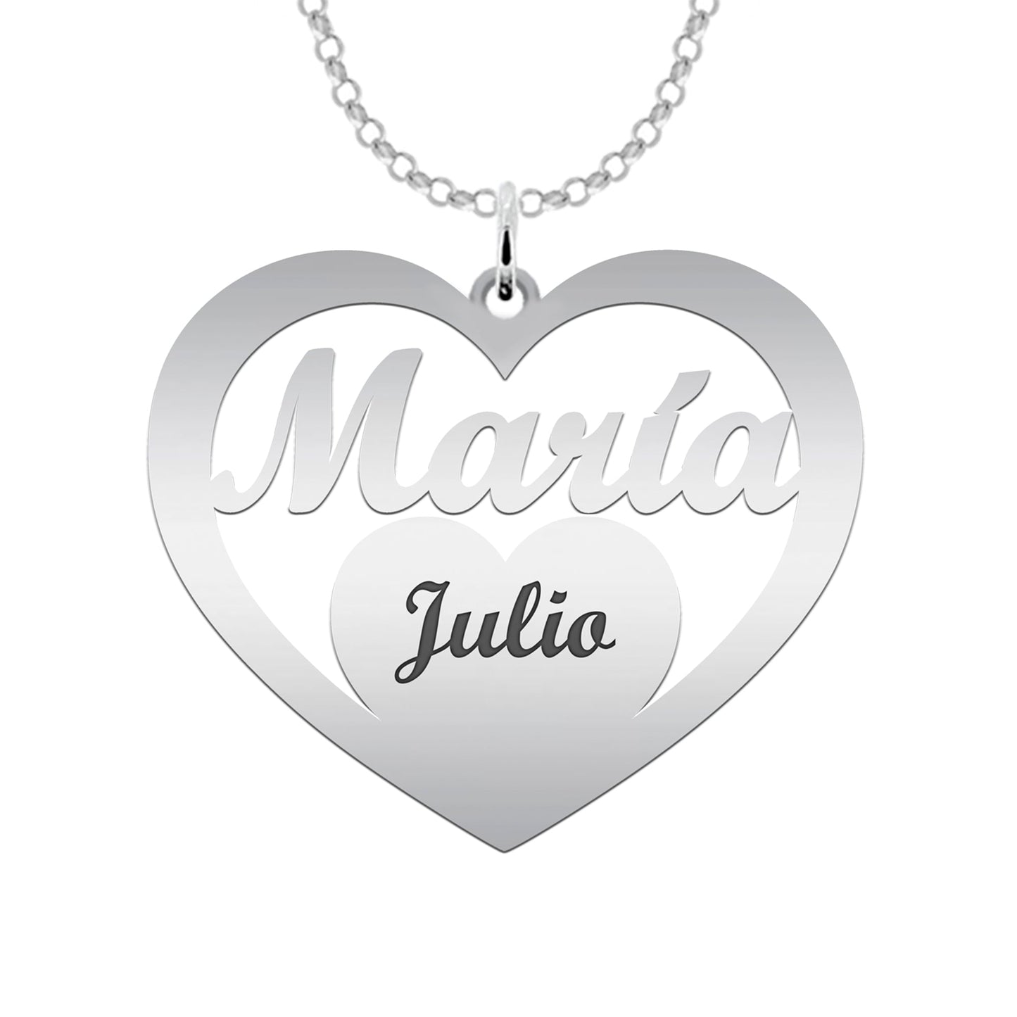 Pendentif cœur en argent 925 personnalisable avec prénoms