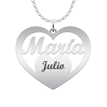 Pendentif cœur en argent 925 personnalisable avec prénoms