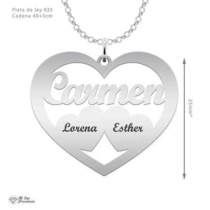 Pendentif cœur en argent 925 personnalisable avec prénoms