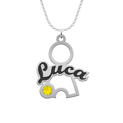 Pendentif enfant personnalisé prénom et pierre de naissance argent 925