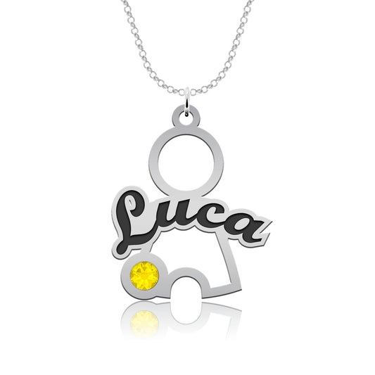 Pendentif enfant personnalisé prénom et pierre de naissance argent 925