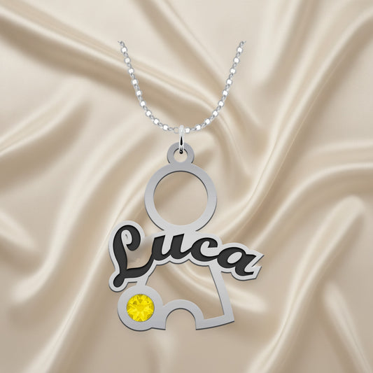 Pendentif enfant personnalisé prénom et pierre de naissance argent 925