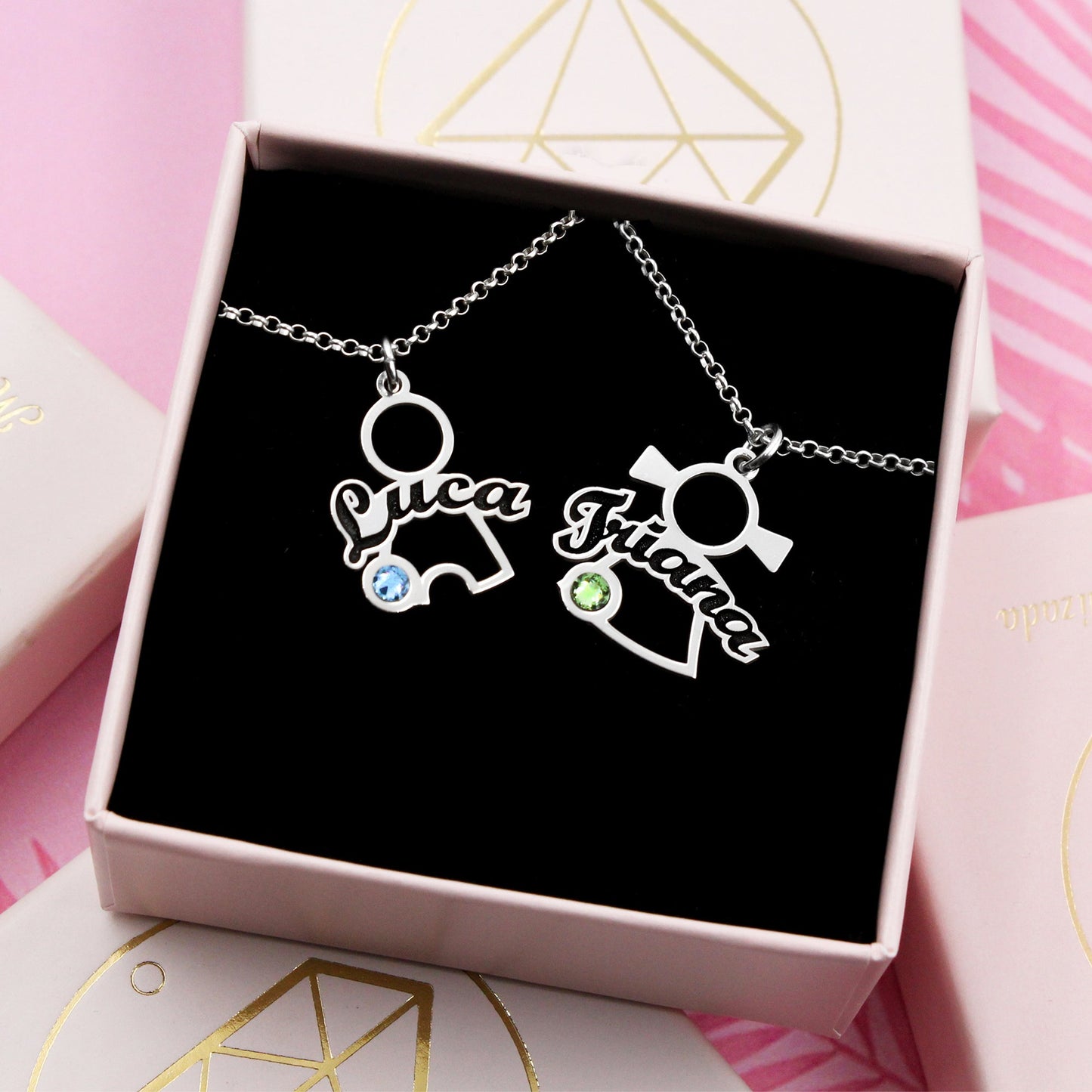 Pendentif enfant personnalisé prénom et pierre de naissance argent 925