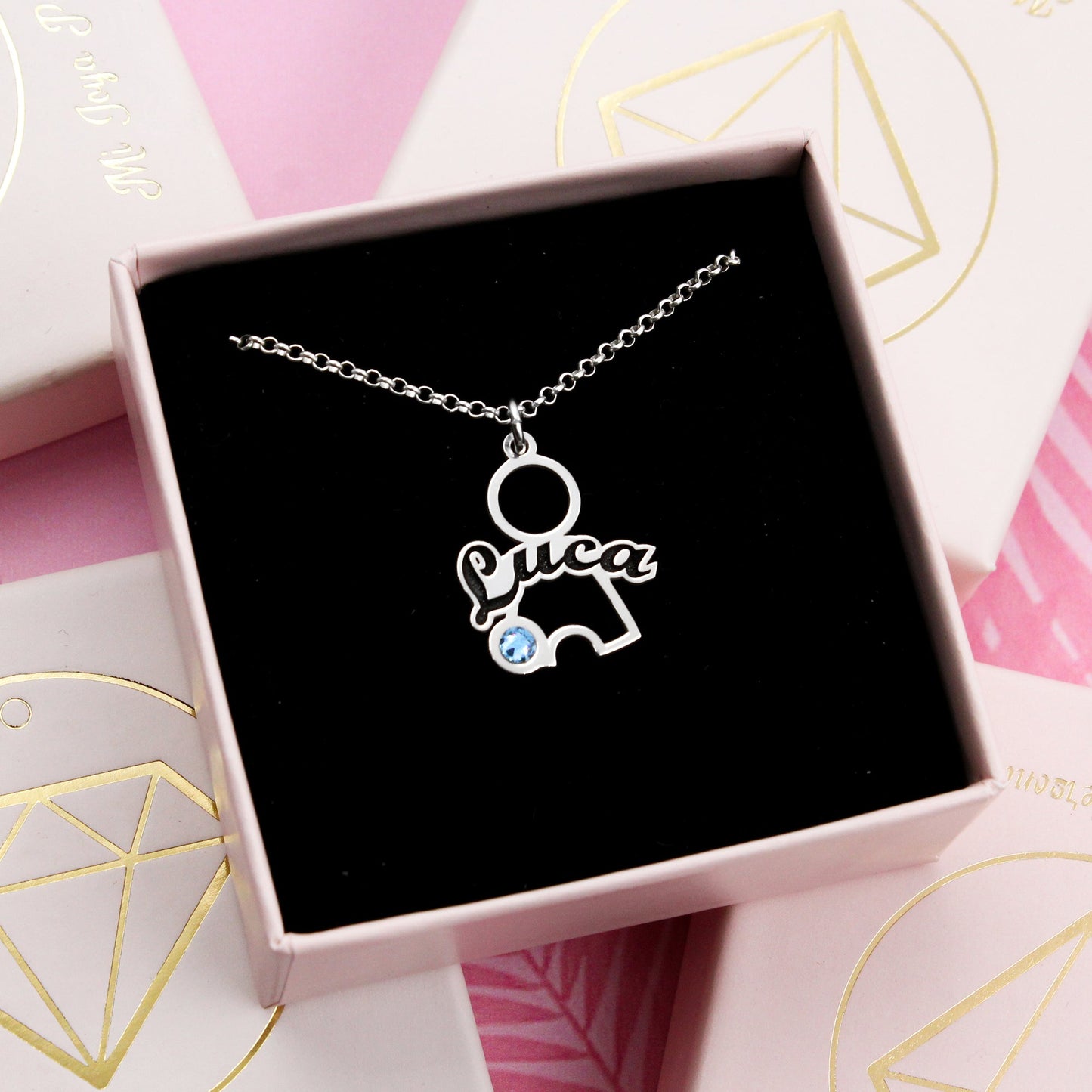 Pendentif enfant personnalisé prénom et pierre de naissance argent 925