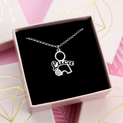 Pendentif enfant personnalisé prénom et pierre de naissance argent 925