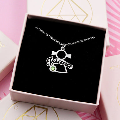 Pendentif enfant personnalisé prénom et pierre de naissance argent 925