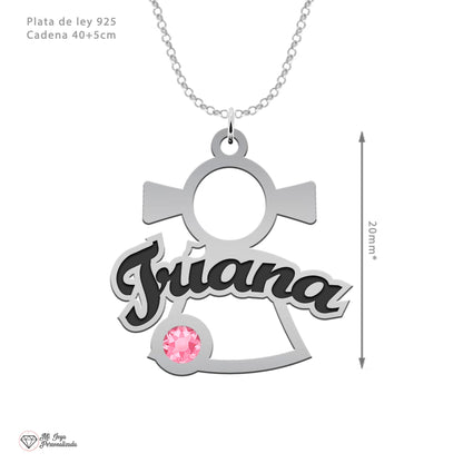 Pendentif enfant personnalisé prénom et pierre de naissance argent 925