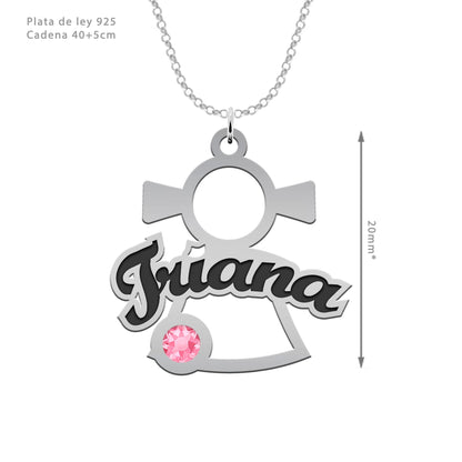 Pendentif Maman, prénoms des enfants et pierres de naissance, argent 925