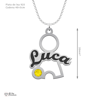 Pendentif enfant personnalisé prénom et pierre de naissance argent 925