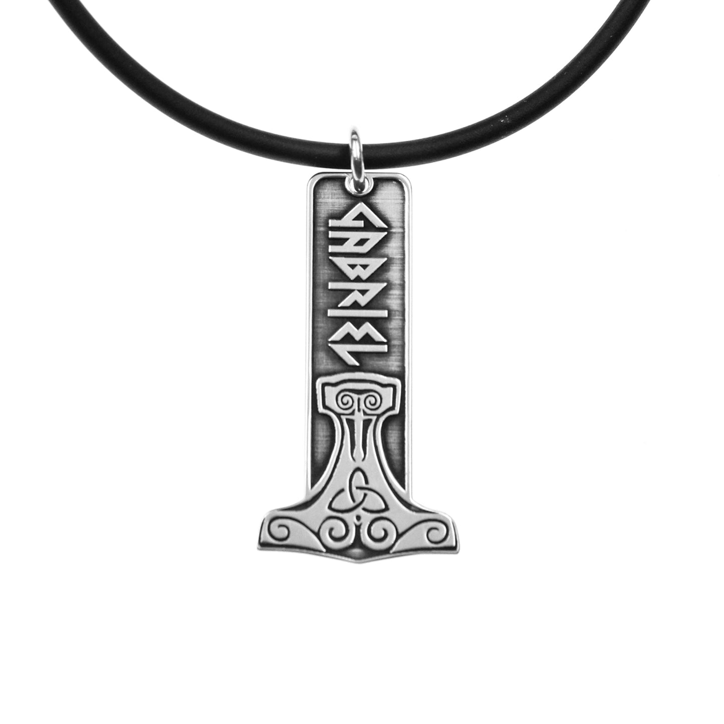 Pendentif Mjolnir en Argent 925 Personnalisé Prénom en Runes