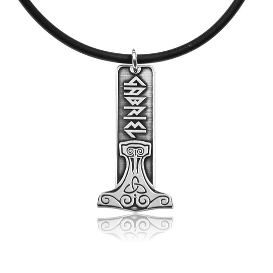 Pendentif Mjolnir en Argent 925 Personnalisé Prénom en Runes