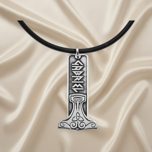 Pendentif Mjolnir en Argent 925 Personnalisé Prénom en Runes