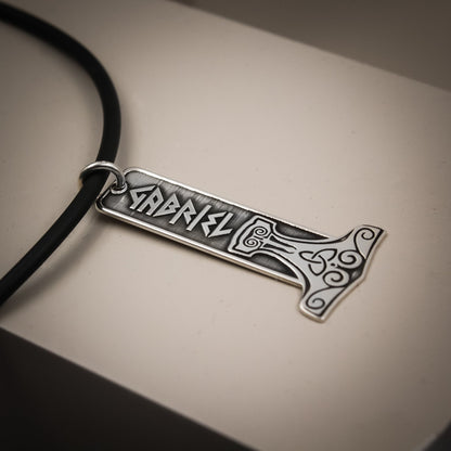Pendentif Mjolnir en Argent 925 Personnalisé Prénom en Runes