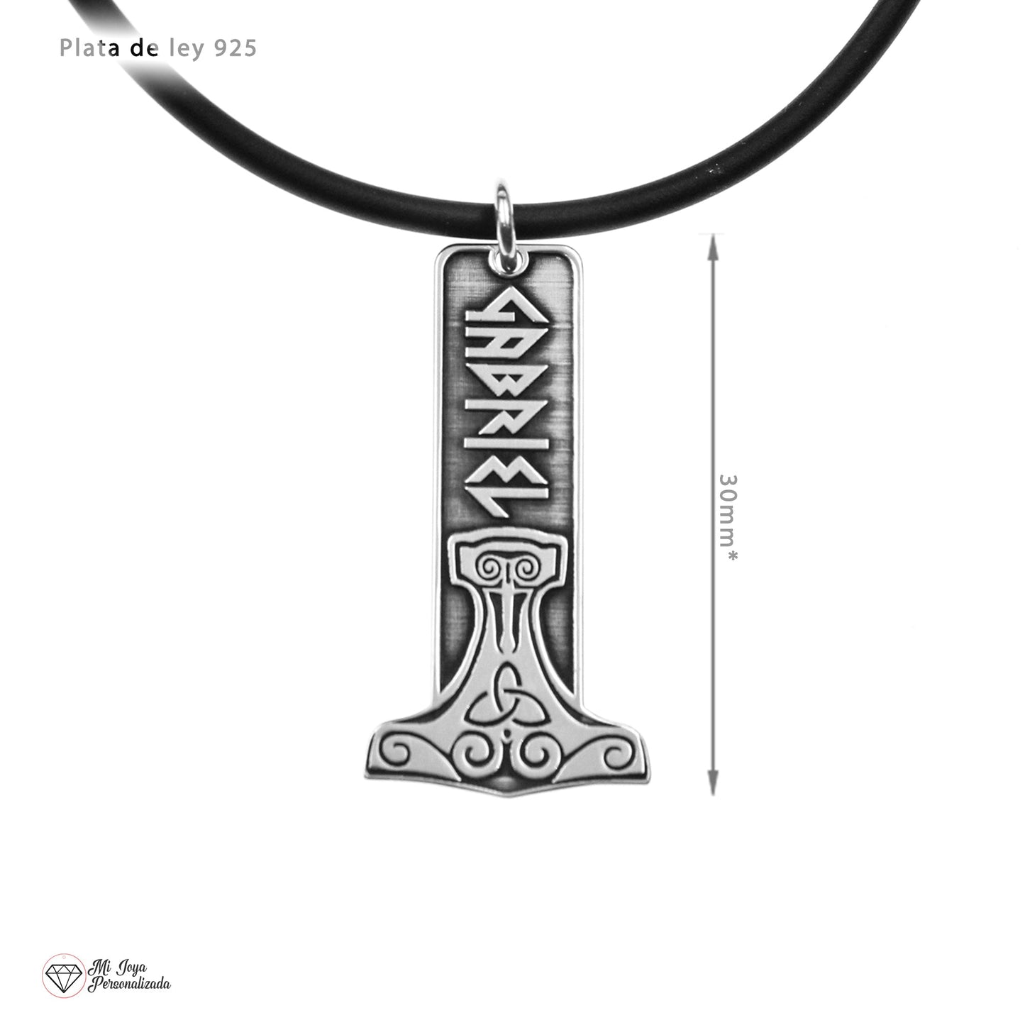 Pendentif Mjolnir en Argent 925 Personnalisé Prénom en Runes