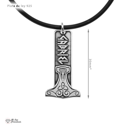 Pendentif Mjolnir en Argent 925 Personnalisé Prénom en Runes