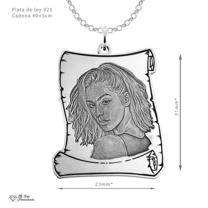 Pendentif Pergamino Argent 925 avec Photo Gravée