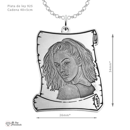 Pendentif Pergamino Argent 925 avec Photo Gravée