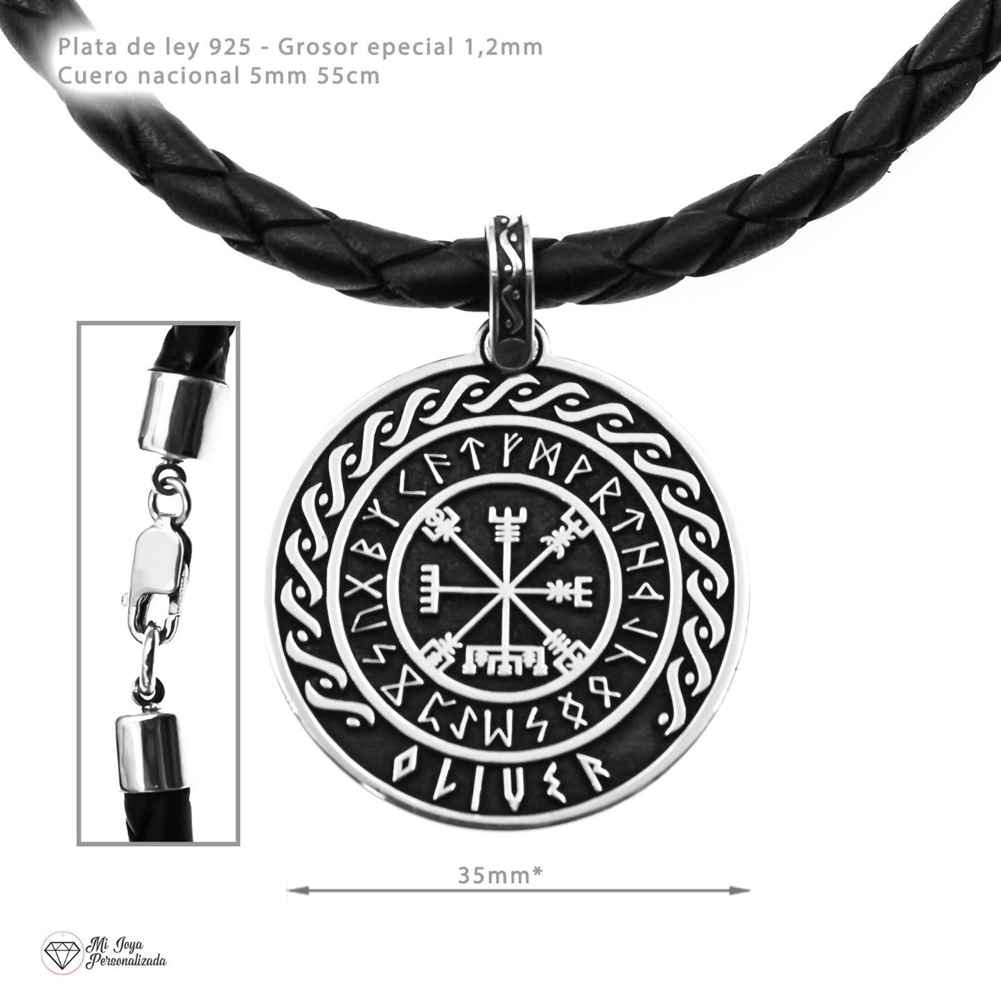 Pendentif viking argent 925 personnalisable avec runes