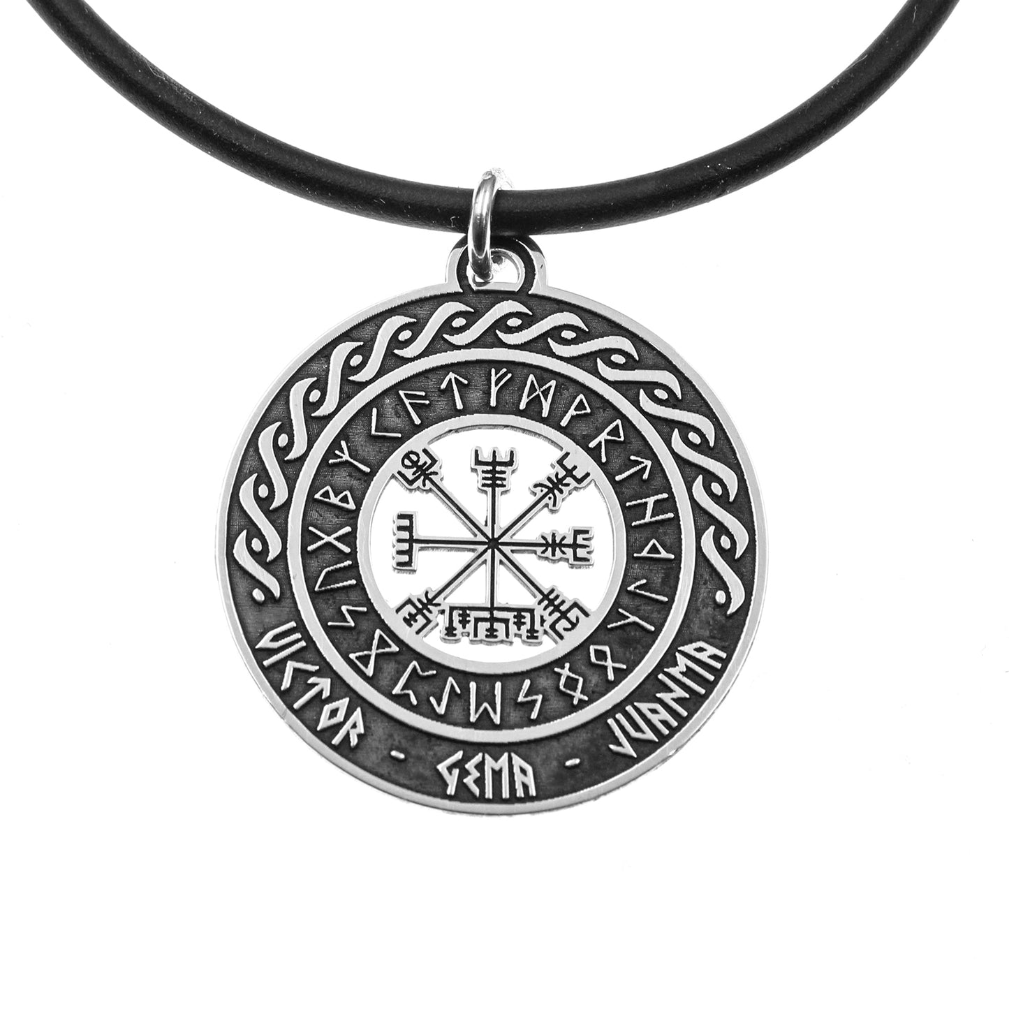 Pendentif Viking Vegvísir en Argent 925 Personnalisé avec Noms