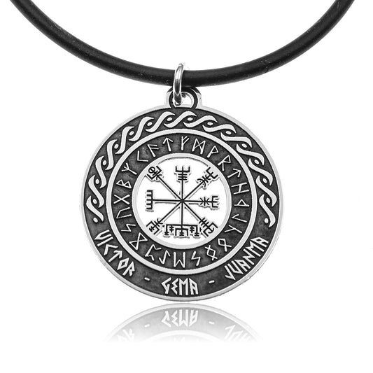 Pendentif Viking Vegvísir en Argent 925 Personnalisé avec Noms