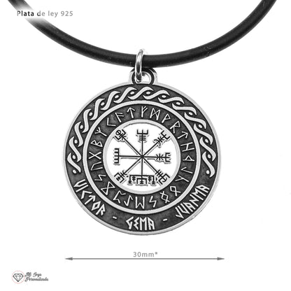 Pendentif Viking Vegvísir en Argent 925 Personnalisé avec Noms