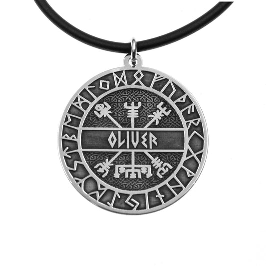 Pendentif Viking Vegvísir Personnalisable en Argent 925