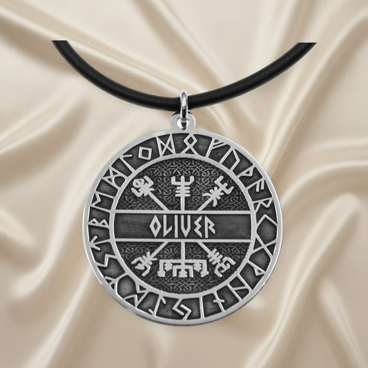 Pendentif Viking Vegvísir Personnalisable en Argent 925