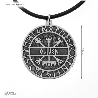 Pendentif Viking Vegvísir Personnalisable en Argent 925