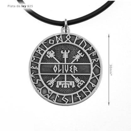 Pendentif Viking Vegvísir, gravure personnalisée, cadeau pour un homme, argent 925