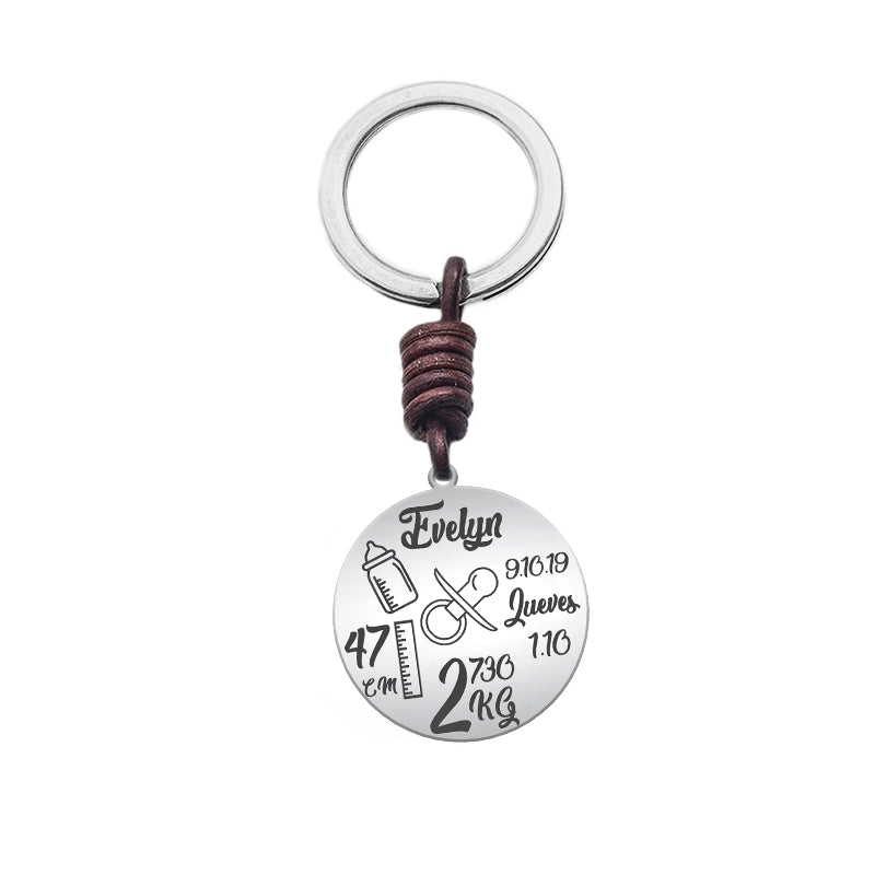 Porte-clés argent 925 gravé données de naissance