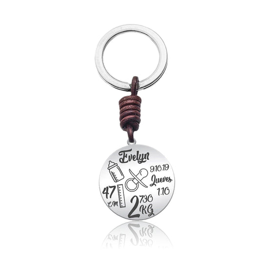 Porte-clés argent 925 gravé données de naissance