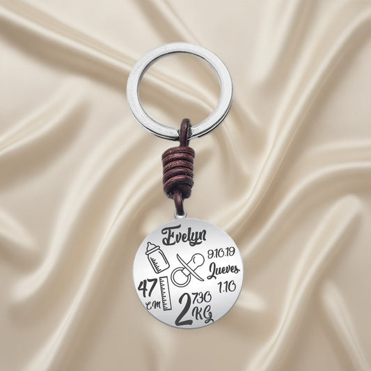 Porte-clés argent 925 gravé données de naissance