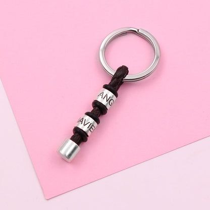 Porte-clés en argent massif et cuir avec anneaux personnalisés