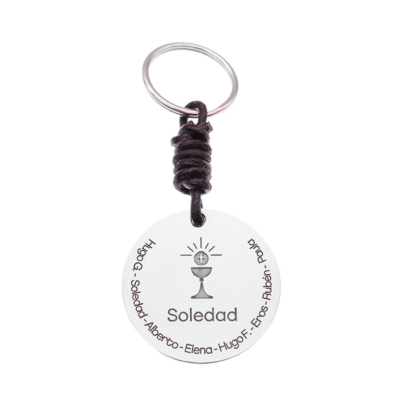 Porte-clés personnalisable argent 925 et cuir pour catéchiste