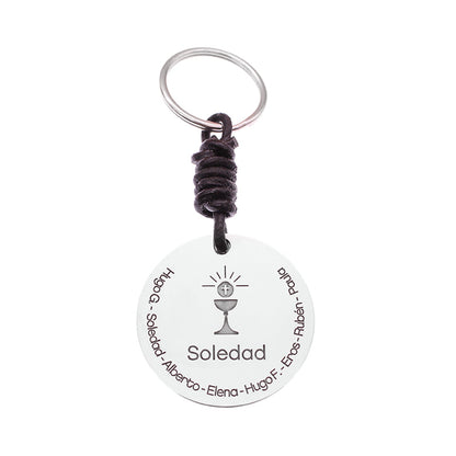 Porte-clés personnalisable argent 925 et cuir pour catéchiste