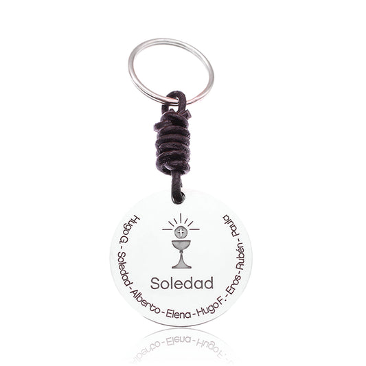 Porte-clés personnalisable argent 925 et cuir pour catéchiste