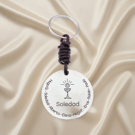 Porte-clés personnalisable argent 925 et cuir pour catéchiste