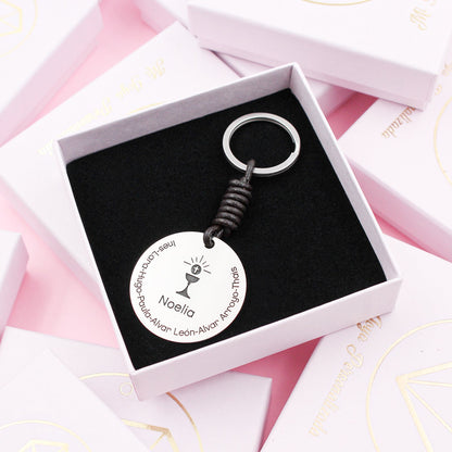 Porte-clés personnalisable argent 925 et cuir pour catéchiste