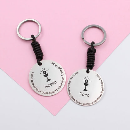 Porte-clés personnalisable argent 925 et cuir pour catéchiste
