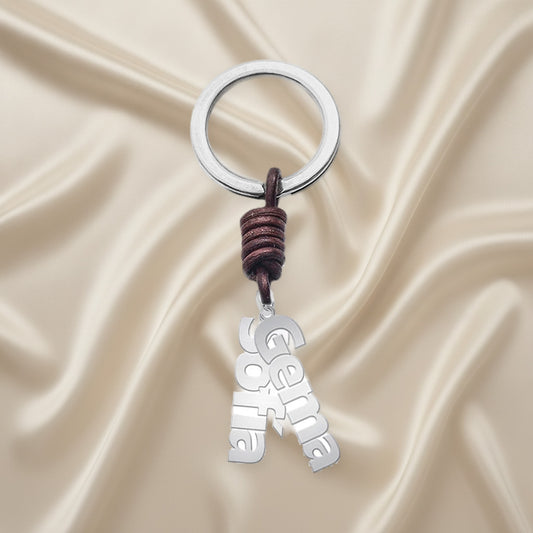 Porte-clés personnalisable en argent avec prénoms
